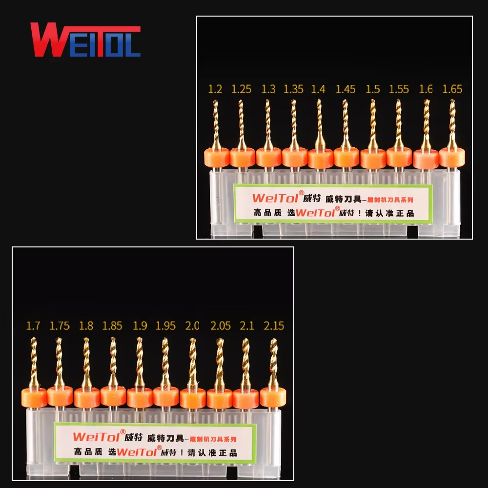 WeiTol free shipping 10pcs/lot 3.175 mm PCB Titanium coating drill bit with ring corn router bit Diameter 0.2-1.9mm