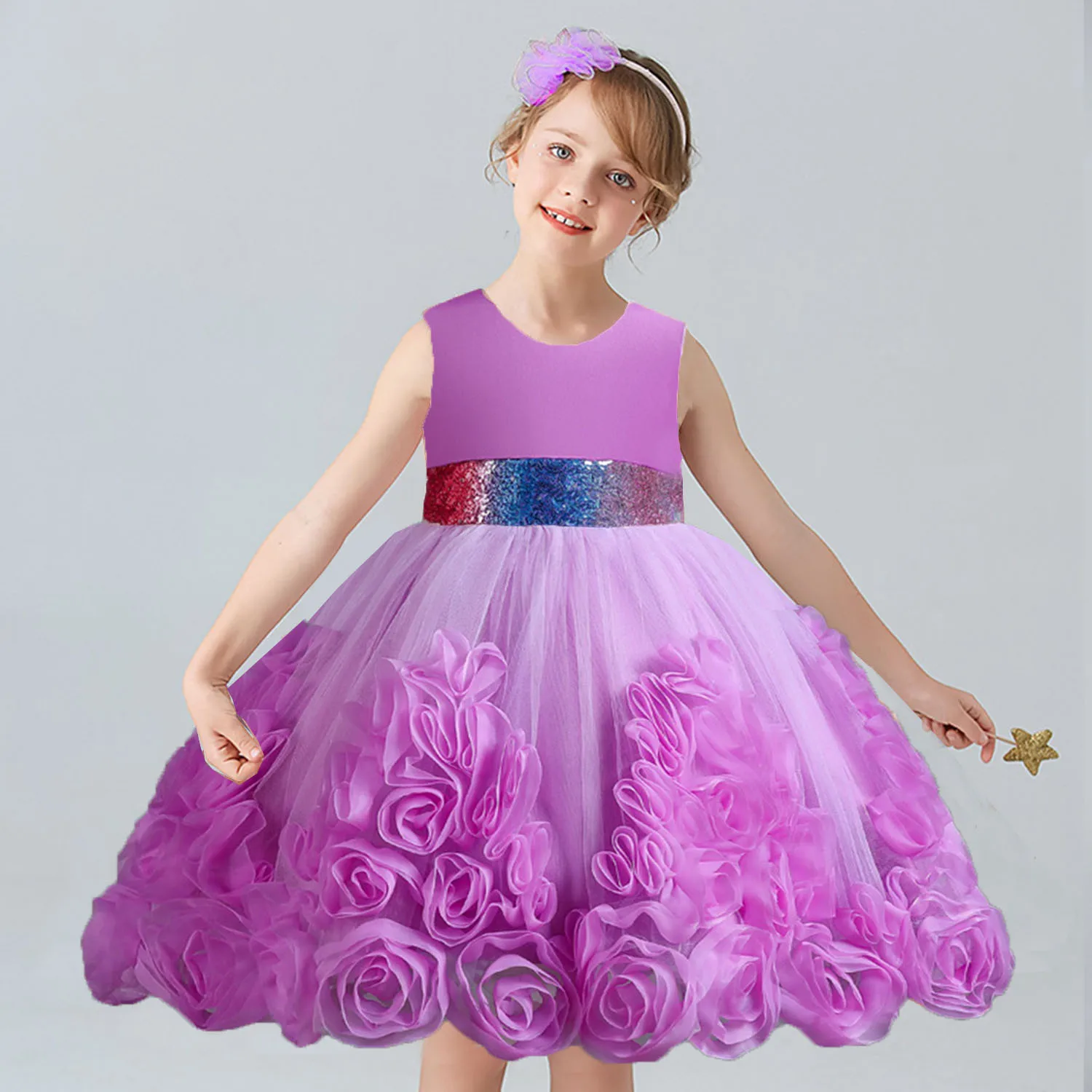 

LSYXH Little Big Girls 2-10 Years Big Flower Flower Girl Birthday Pageant Party Holiday Dress