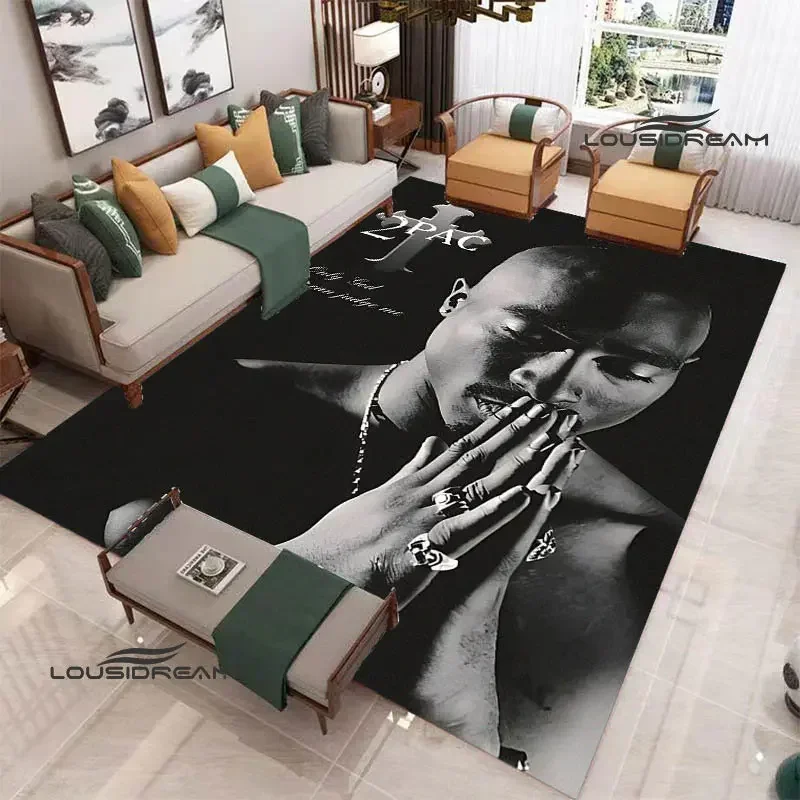 2PAC hip -hop singer retro printed carpet fashion yoga mats living room bedroom non -slip carpet photography props birthday gift