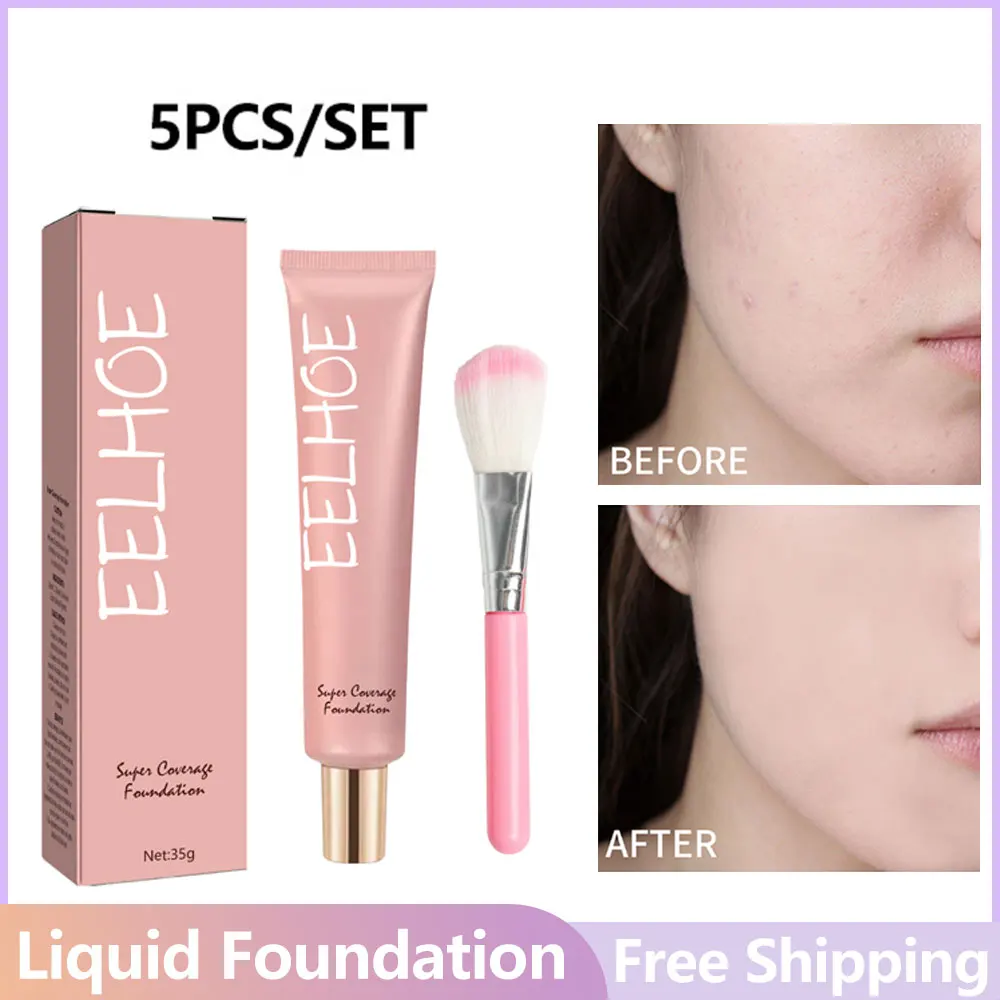 5pcs/set Liquid Foundation Pore Concealer Invisible Pore Long-Lasting Eye Contour Dark Circles Correction Female Makeup Product