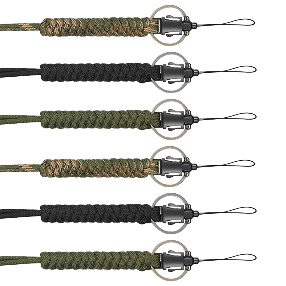 

6Pcs Retractable Paracord Lanyard Waterproof Bag Strap Adjustable Rope Keychain Wrist Strap for Outdoor Hiking Camping Black