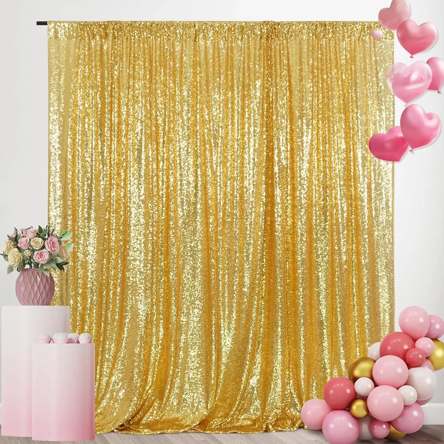 1PC Sequin Backdrop Curtain Champagne Gold Background Drapes Sparkle Photography Backdrop for Party Wedding Birthday Wall Decor