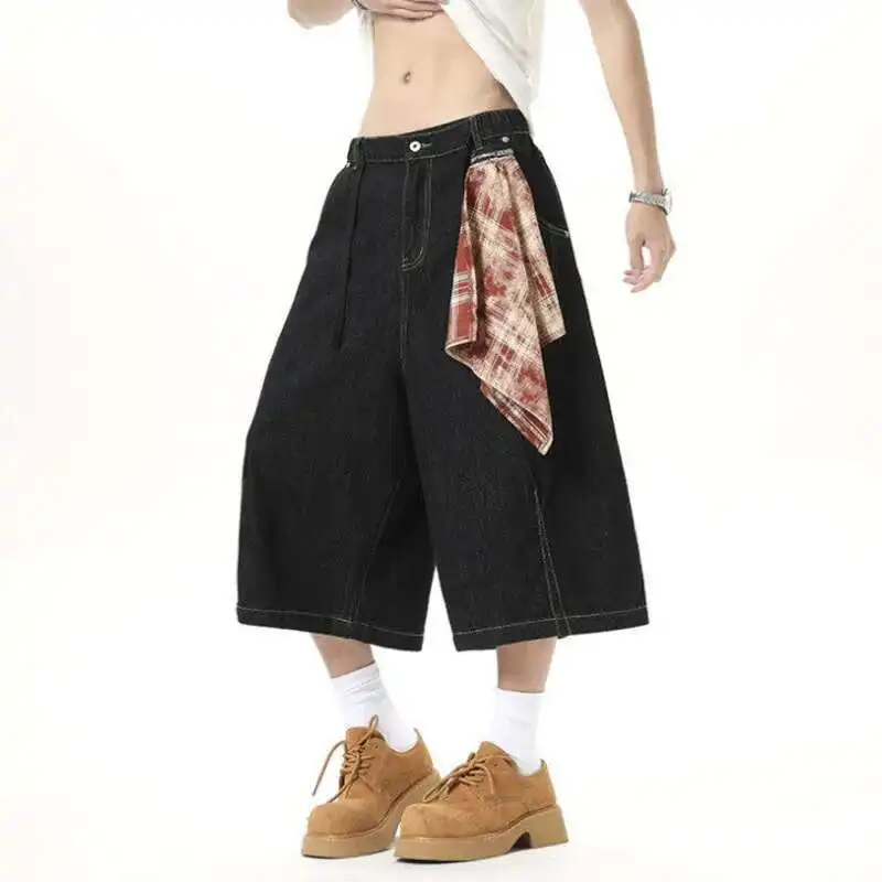 

Стильные мужские джинсовые шорты в американском стиле, съемный квадратный шарф, джинсы семи четвертей, новые стильные уличные джерси 47MS