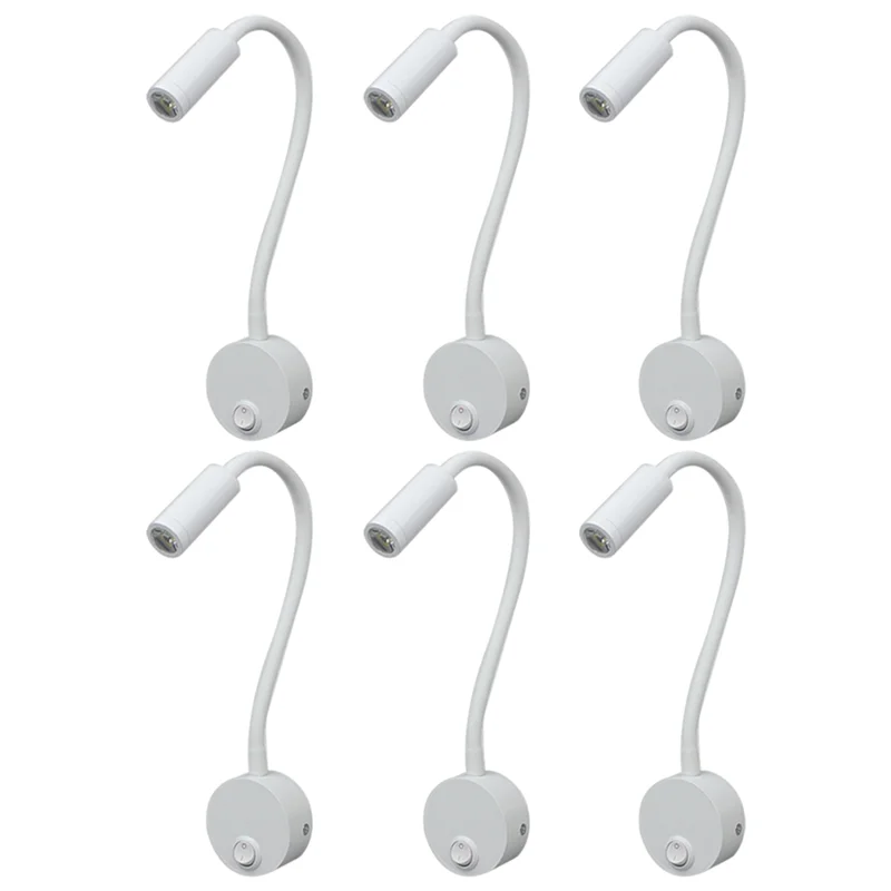 

A04G-6PCS 3W Bookcase Lights Minimalist Table Lamp Gooseneck Reading Wall-Mounted Light For Bedroom Dormitory LED Work Lamp