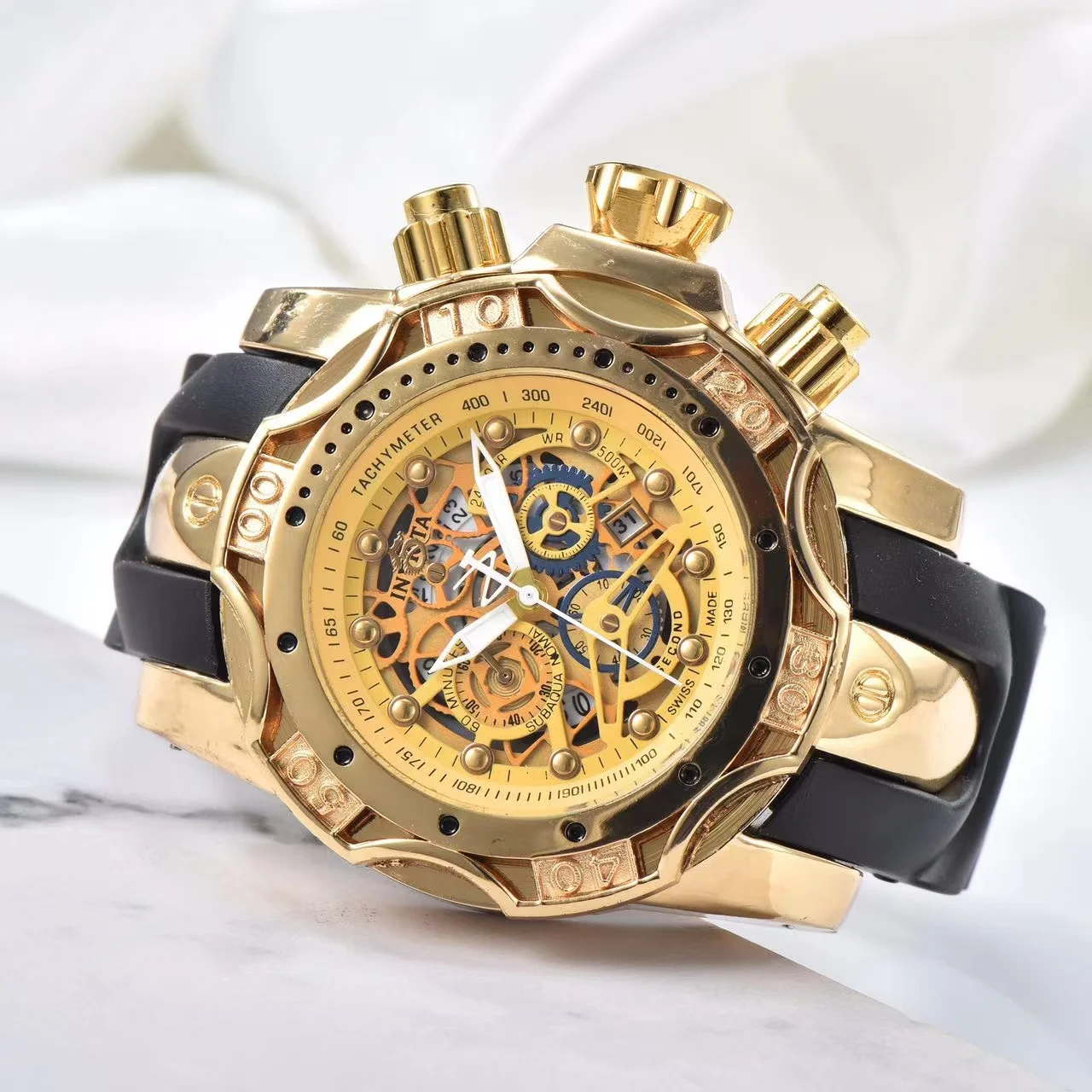 Three-needle large dial tape men's luxury sports explosive chronograph quartz watch