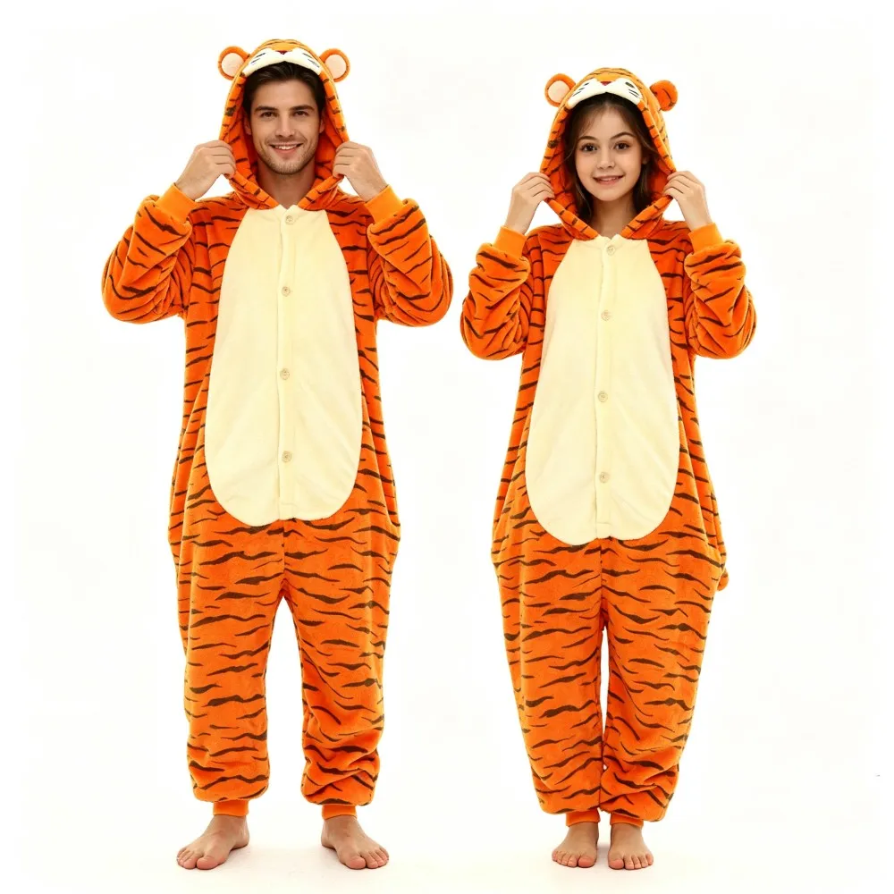 Unicorn Kigurumi Pajamas Adults One Piece Hooded Jumpsuits Winter Warm Flannel Sleepwear Nigjtwear Soft Cozy Couples Pyjamas