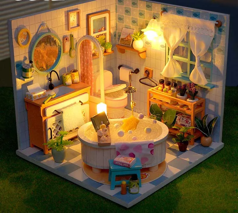 Hölzernes Miniatur-Puppenhaus DIY-Set, Möbelset Handgefertigtes Modellbau-Spielzeug für Kinder Mädchen Geburtstagsgeschenk – Detail 13