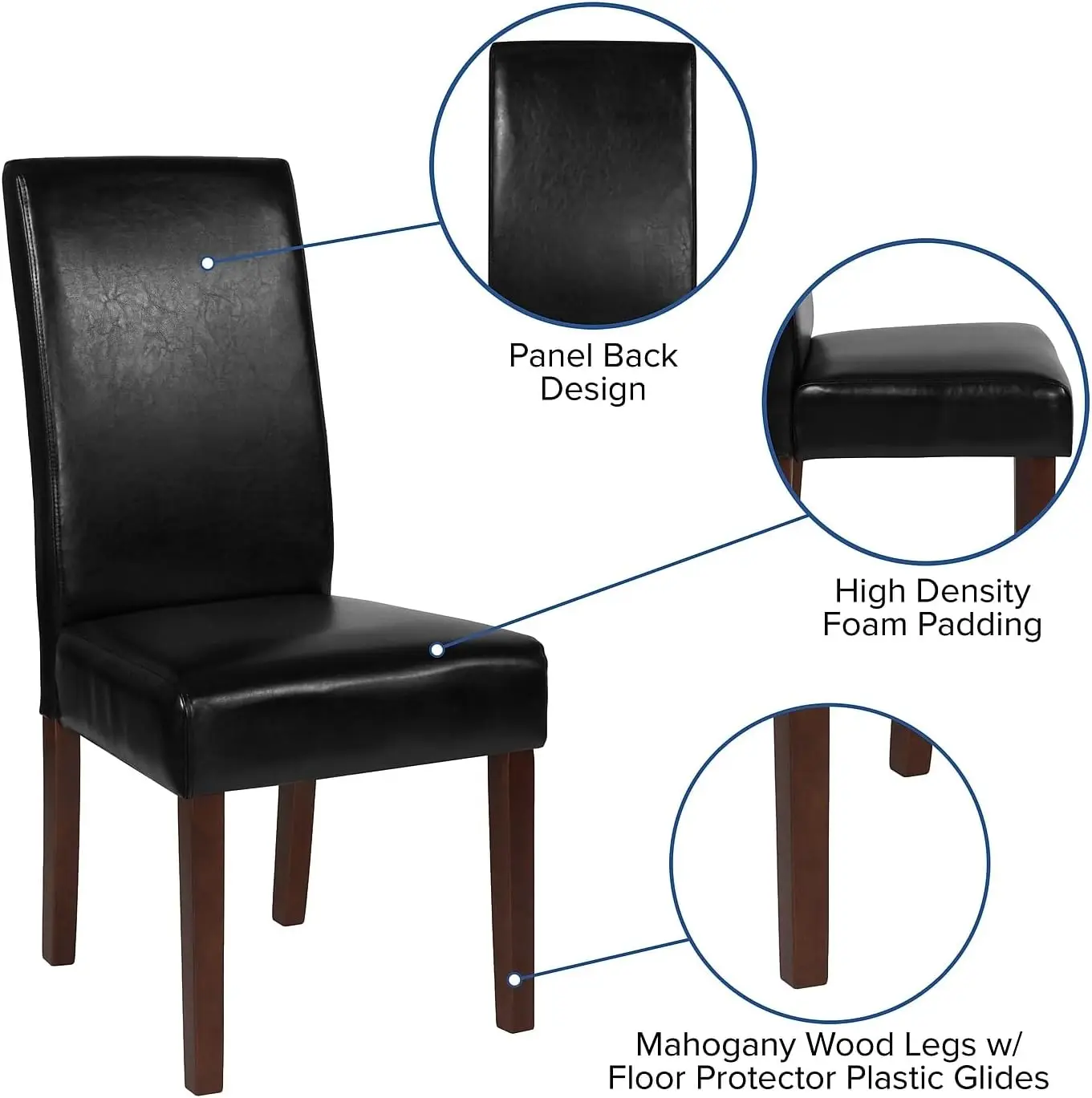 Greenwich Series Black Leathersoft Upholstered Panel Back Mid- Parsons Dining Chair