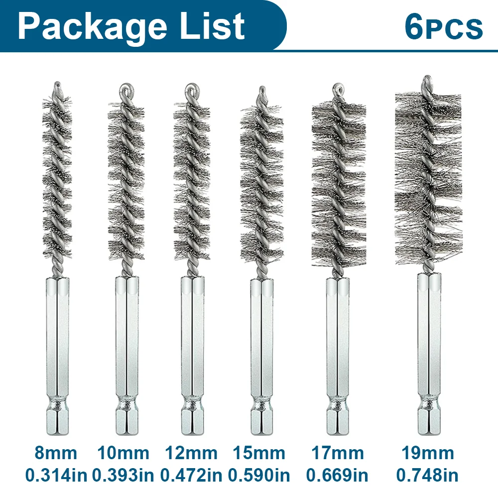 6/12-teiliges Edelstahl-Drahtbürsten-Set – 1/4 Zoll Sechskantgriff-Bohrreinigungswerkzeuge zum Schleifen, Polieren und Rostentfernung