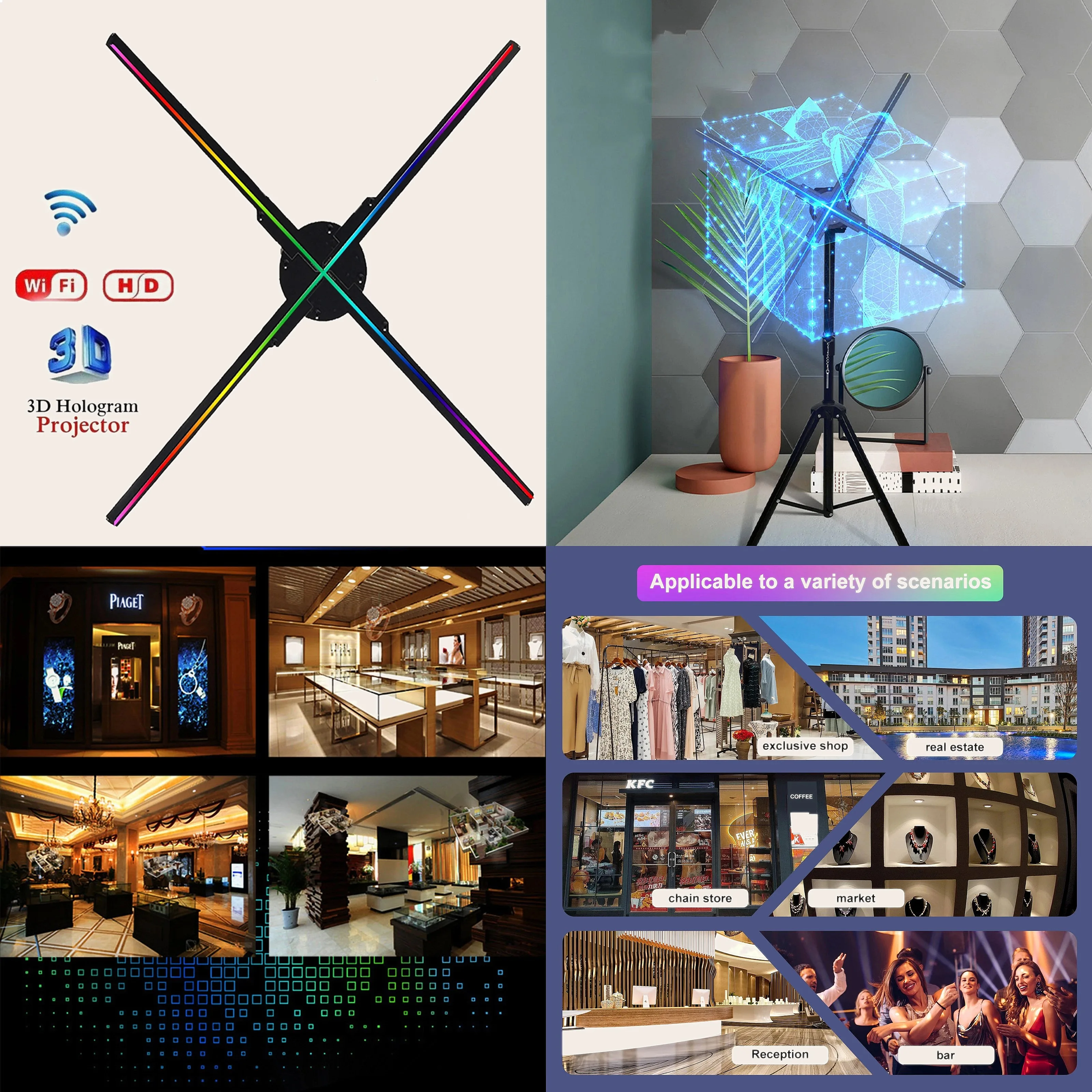 65CM 3D Holographic Projector 576 LED Beads WiFi Advertising Display Fan Hologram Machine