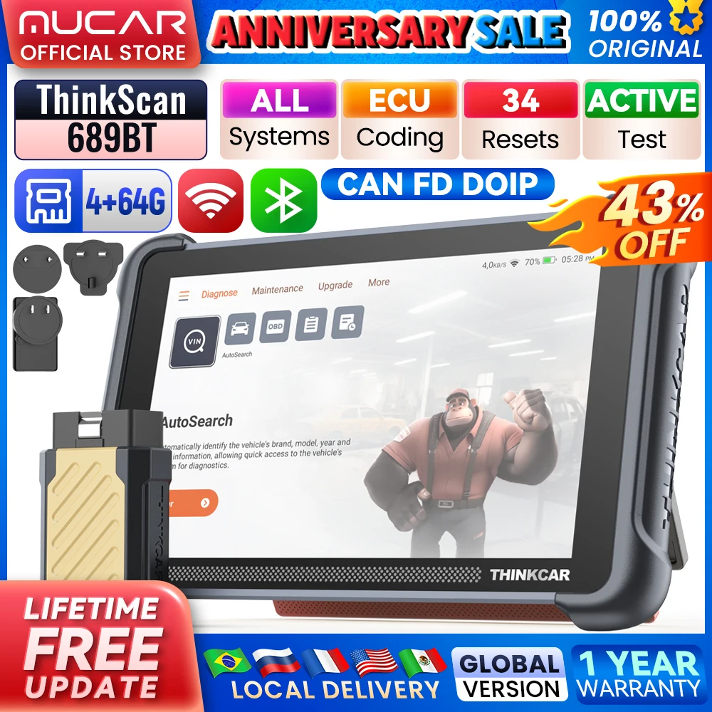 THINKCAR THINKSCAN 689BT Narzędzie diagnostyczne do wszystkich systemów samochodowych ActiveTest Kodowanie ECU Skaner OBD2 34 usługi CAN FD Narzędzie skanujące DoIP