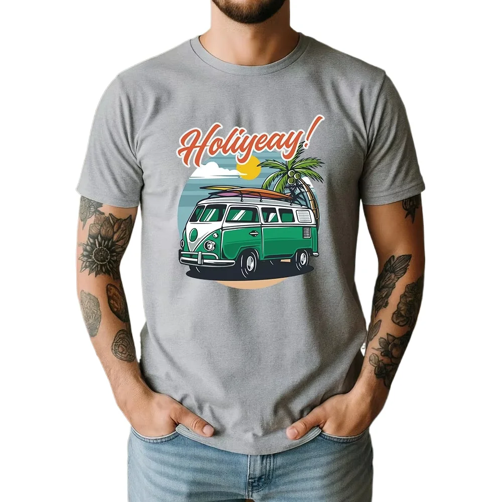 New Summer 100% Pure Cotton T-Shirt Retro VW Bus Beach Surf Graphic Street Cool Casual Tee Breathable Short Sleeve view 3
