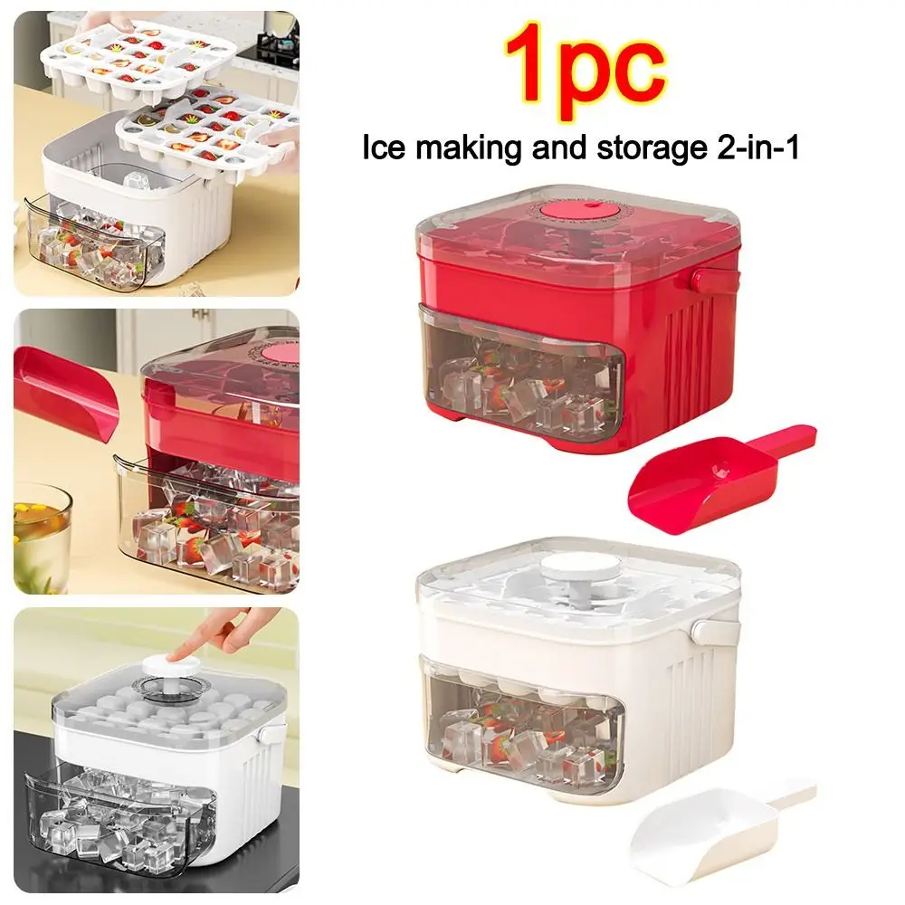 50-Cube Ice Maker with Easy Press Cap Large Capacity Double-layer Ice Cube Machine Reusable Food-grade Ice Cube Mold