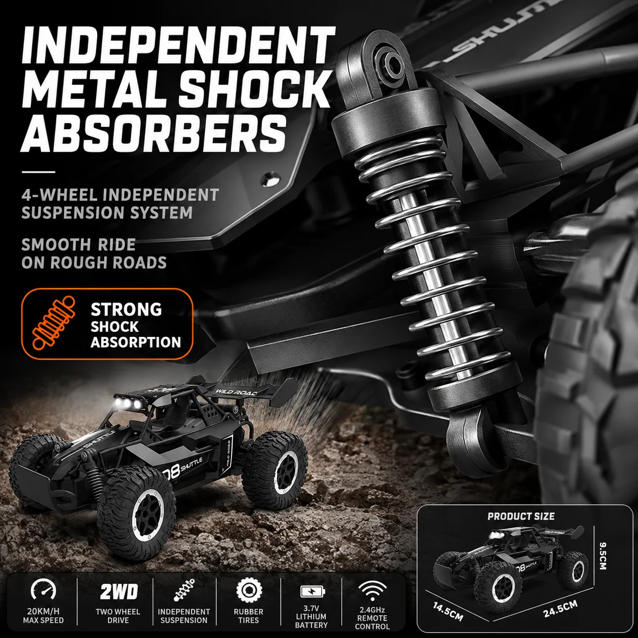 Alloy Metal Body RC Climbing Car 20+KM/H Drift Off Road Natural Rubber Deep Tread Anti Slip Tire Conquer Sand Grass Highway Racing Toy