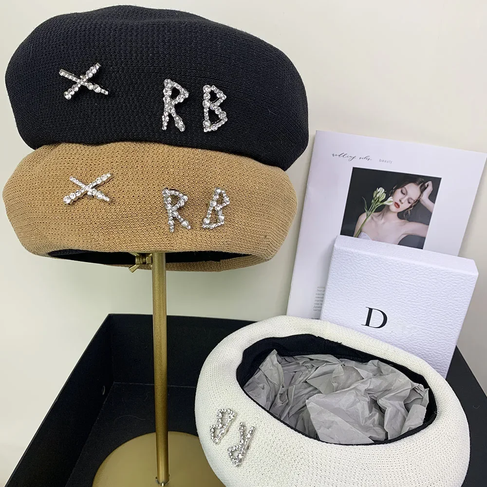 RB Deco Breathable Sweet Style Versatile Casual Painter Artist Beret adjustable bud Hat Women\'s Stylish Beret Hat With Diamonds