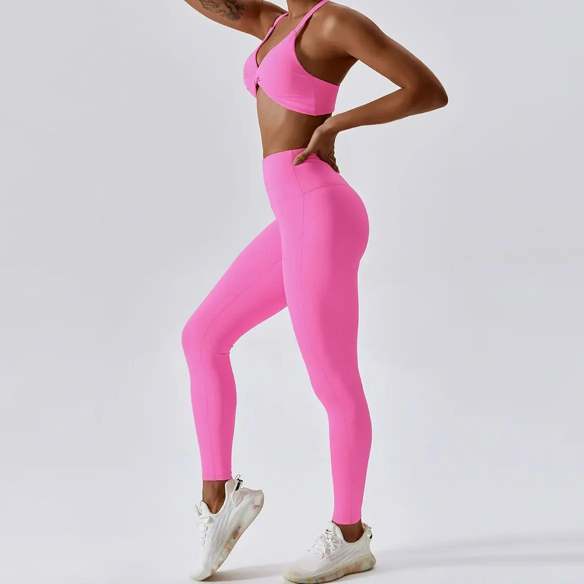 MODITIN Fitness Sports Set for Women Pretty Sweet Solid Color Leggings Sexy Tops Comfortable Quick Dry Gym Wear Bra Pants