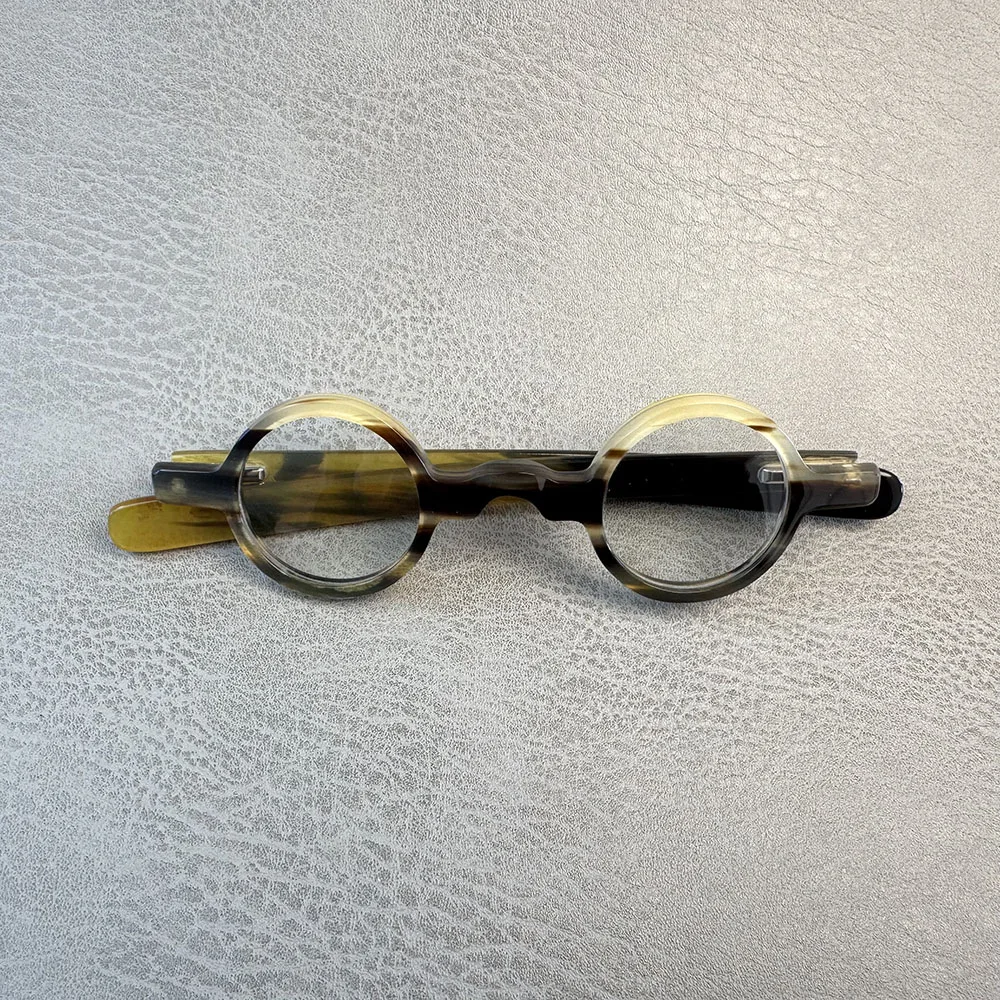 

Eyeglass Frames Unique Small Round Graduated Lenses Handmade Natural Horn Man Glasses Frames Myopia Prescription Eyeglasses
