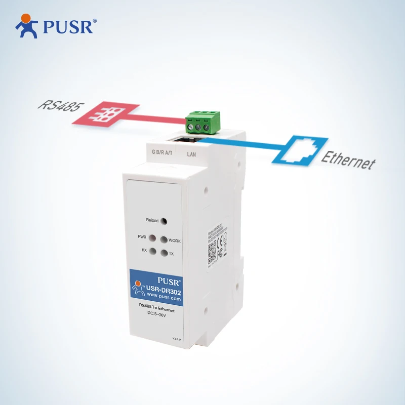 PUSR DIN-Schiene Kostengünstige RS485 zu Ethernet TCP/IP zu RS485 Modbus RTU USR-DR302