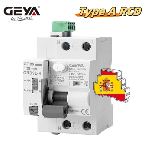 GEYA tipo A RCD reiniciador automático disyuntor diferencial 40A 63A 30mA 100mA 300mA interruptor de seguridad 220V