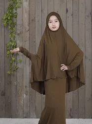 Robe de prière musulmane pour enfants, vêtements islamiques, Hijab, Abaya, Kaftan, Arabe, Moyen-Orient, Adolescente, Simple, Costume 2 pièces