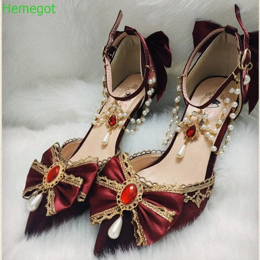 Pearl Crystal Bling Bling Lolita Women Pumps 2024 New Gorgeous Elegant High Heels Pointed Toe Buckle Strap Princess Style Shoes