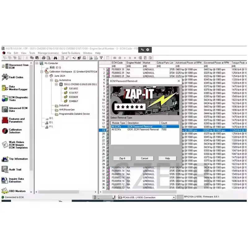 أحدث برنامج CUMMINS INSITE V9.1/8.9 + calterm 5.16 برنامج تشخيص المحرك رمز الخطأ اختبارات المحرك تعديل إزالة ECM