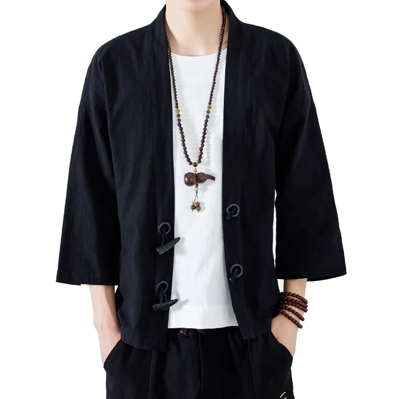 2023 Men Japanese Style Shirts Kimono Robe Haori Ao Dai Coats Gown Chinese Retro Embroidered Casual Shirt Hanfu Tee Top Cardigan