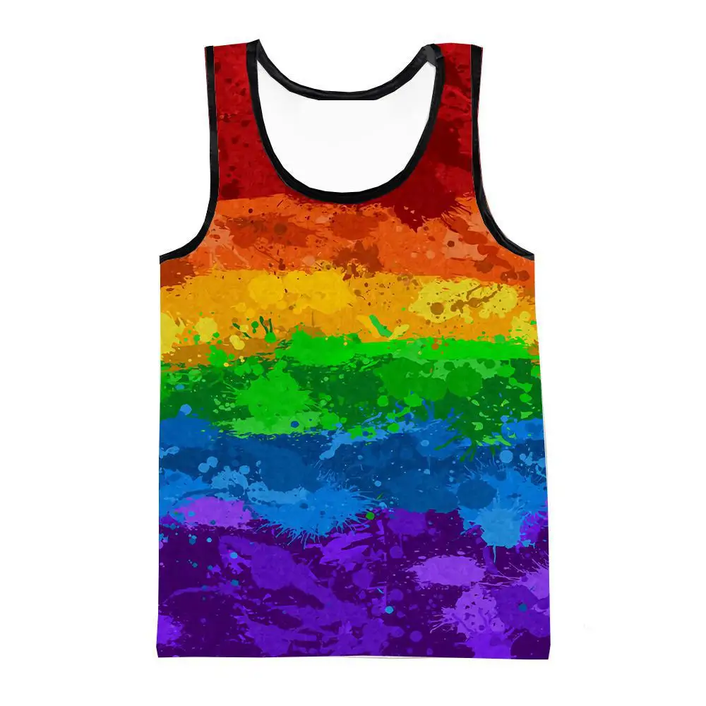 Hot Sale Rainbow Paint Splash 3d Printing Adult Mens Kids Summer Casual Sleeveless Tank Top Hip Hop Streetwear Cool T-shirt