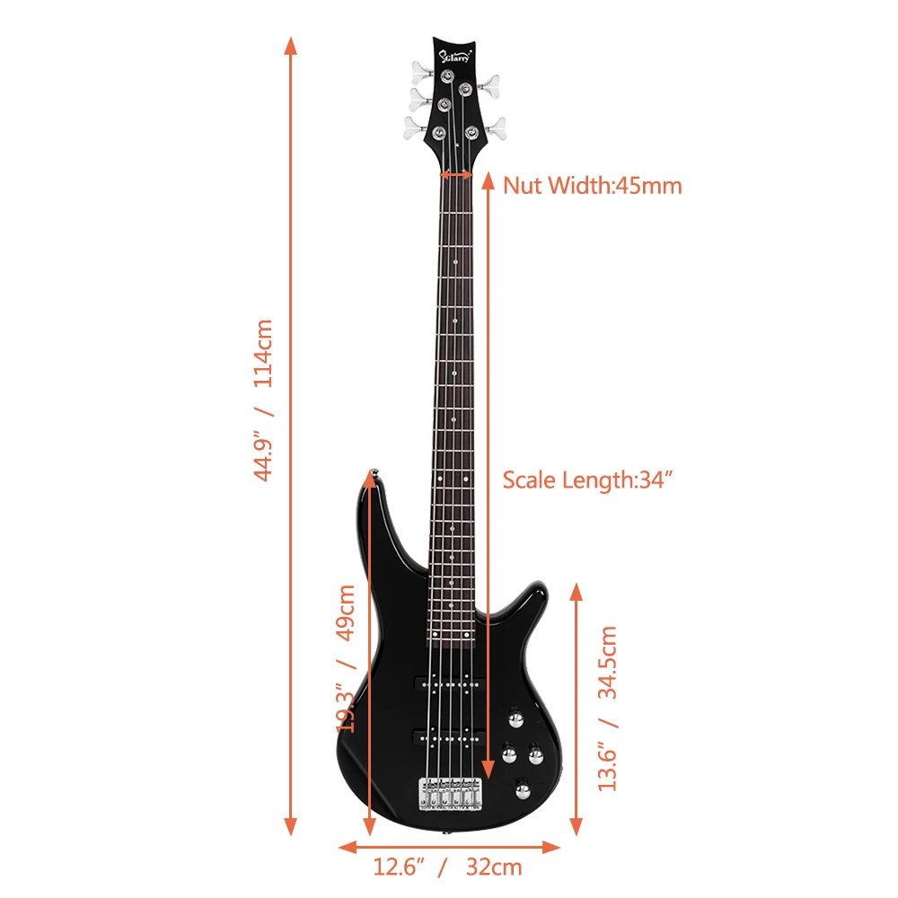5 String Full Size Electric Bass Guitar SS Pickups and Amp Kit for The Experienced Player Black