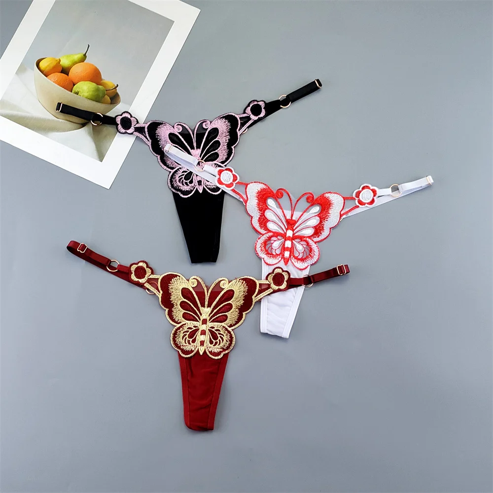 3 قطعة قابل للتعديل مثير فراشة ثونغ المرأة مثير منظور ساخن الملابس الداخلية منخفضة الخصر الإناث T-الظهر سراويل حجم كبير #1