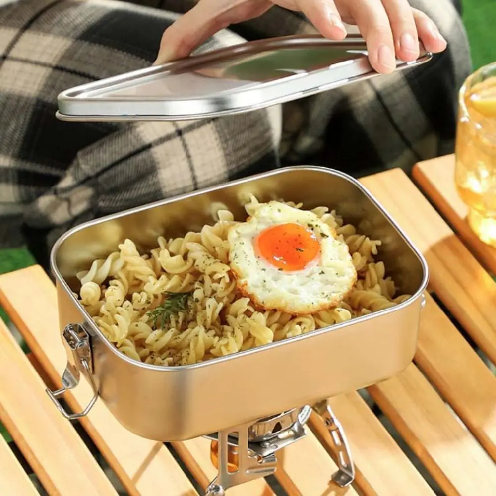 Rectangular 304 Stainless Steel Lunch Box Separated with Sealing Strip Food Container Removable Partitions Leakproof