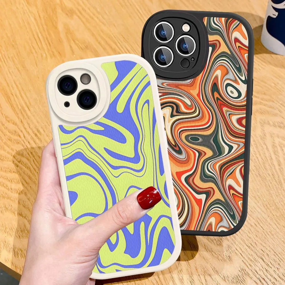 

Abstract Swirl Pattern Phone Case Hard Leather For iPhone 16 15 14 13 12 Mini 11 14 Pro Max Xs X Xr 7 8 Plus Fundas