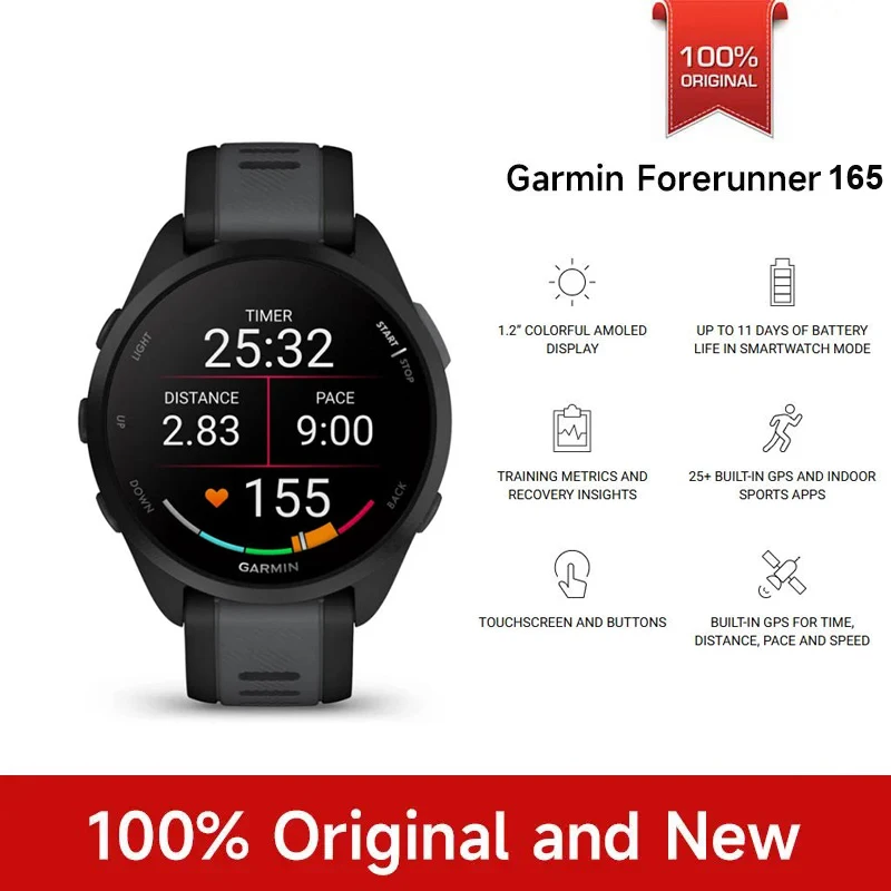 

Garmin Forerunner 165 Music GPS Watch Wi-Fi 5ATM Waterproof Fitness Tracker Heart Rate Sports Monitor Smart Watch