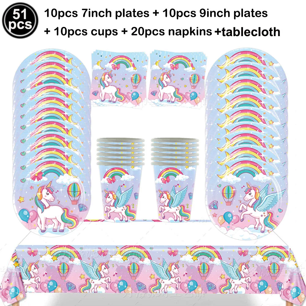 Lila Einhorn Geburtstagsdekorationen Einhorn Folienballon Teller Servietten Tassen Laser Regenbogen Strohhalme für Mädchen Einhorn Themen Party – Detail 2