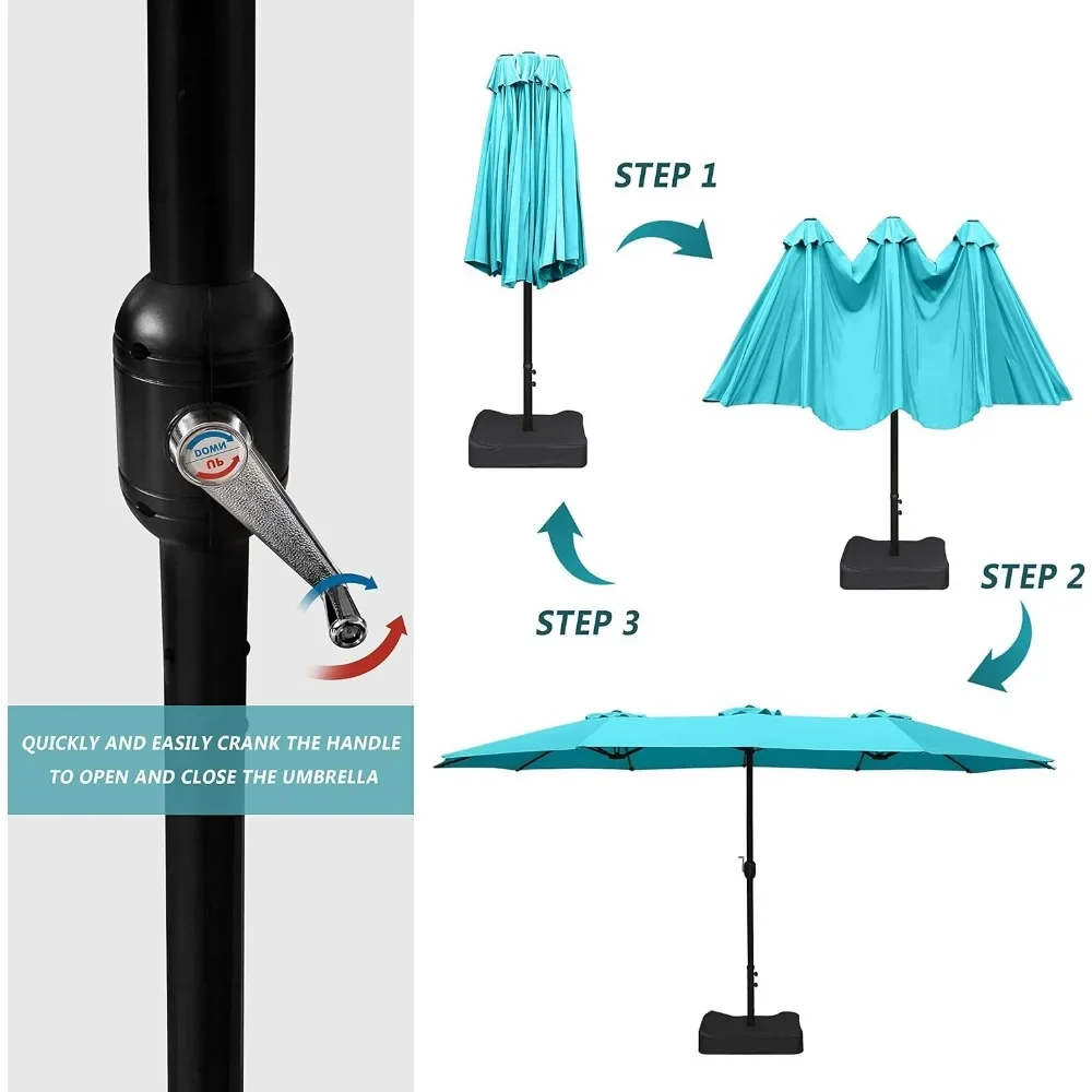 Parasol réversible avec base et manivelle, parasol de 15 pieds pour terrasse, pelouse et jardin, pare-soleil d'extérieur rectangulaires respirants