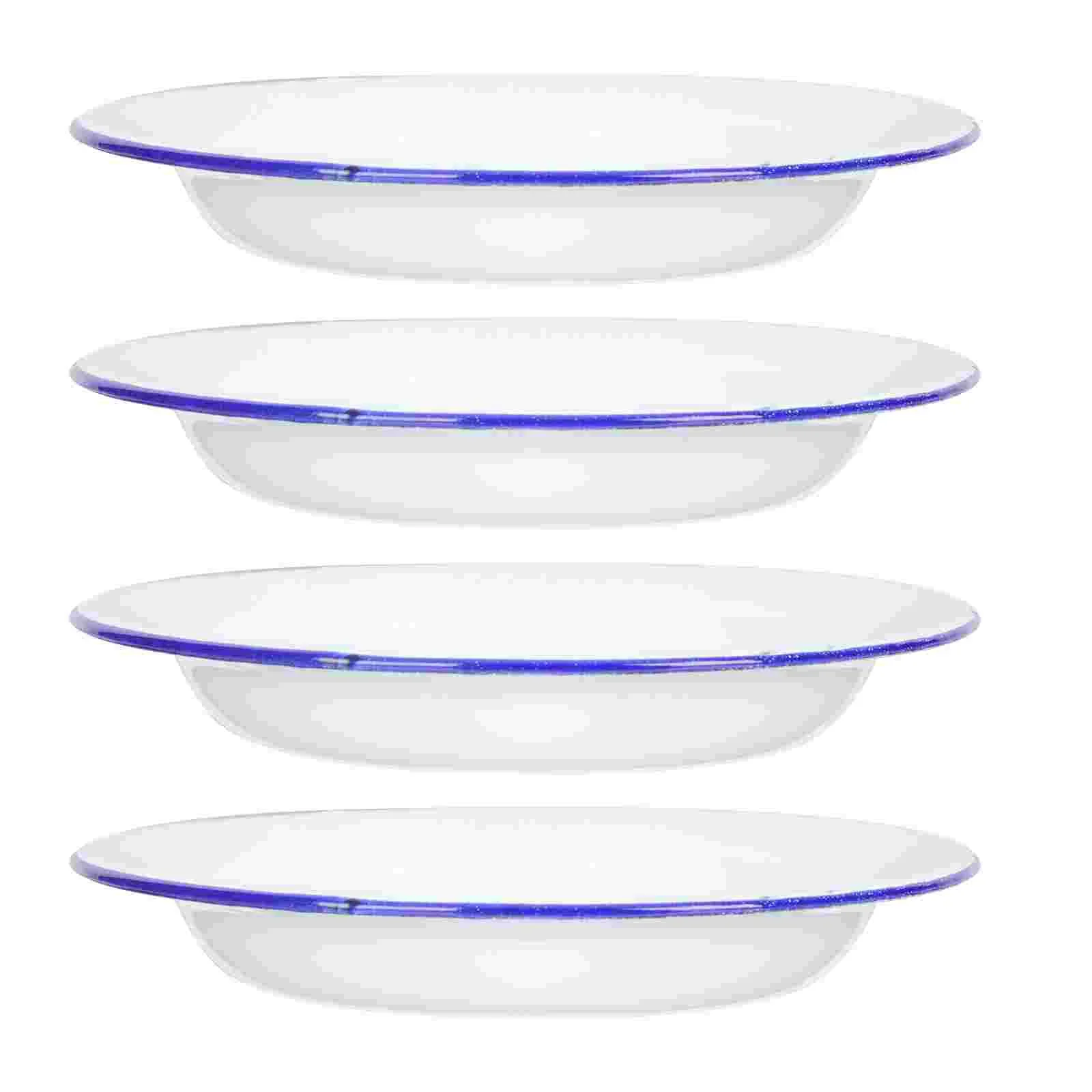4-Piece Enamel Dinner Plate Set Dessert and Fruit Plates, Enamel Tableware, Dinner Plates