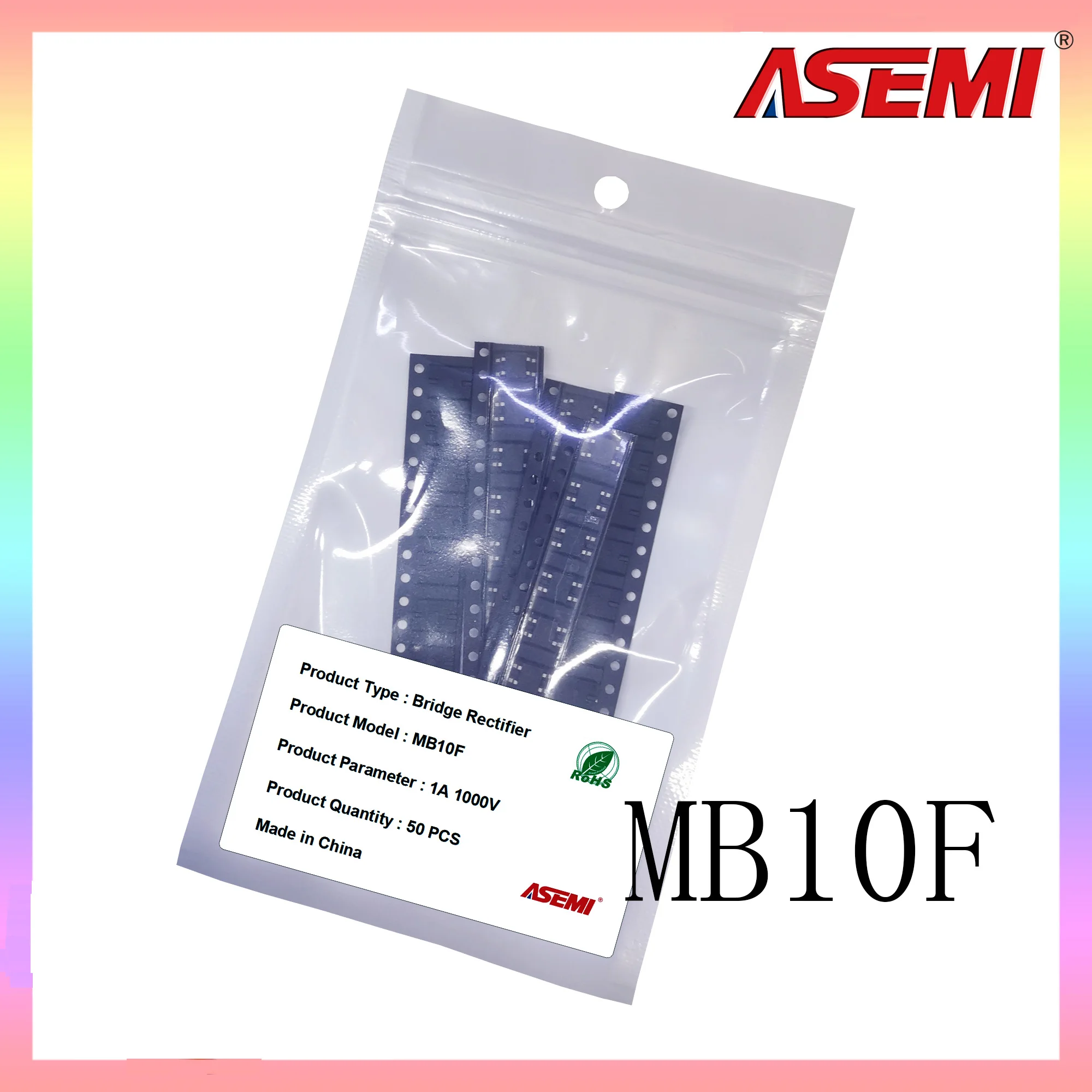 50PCS MB10F Bridge Diode Rectifier 1A 1000V Brand New ASEMI