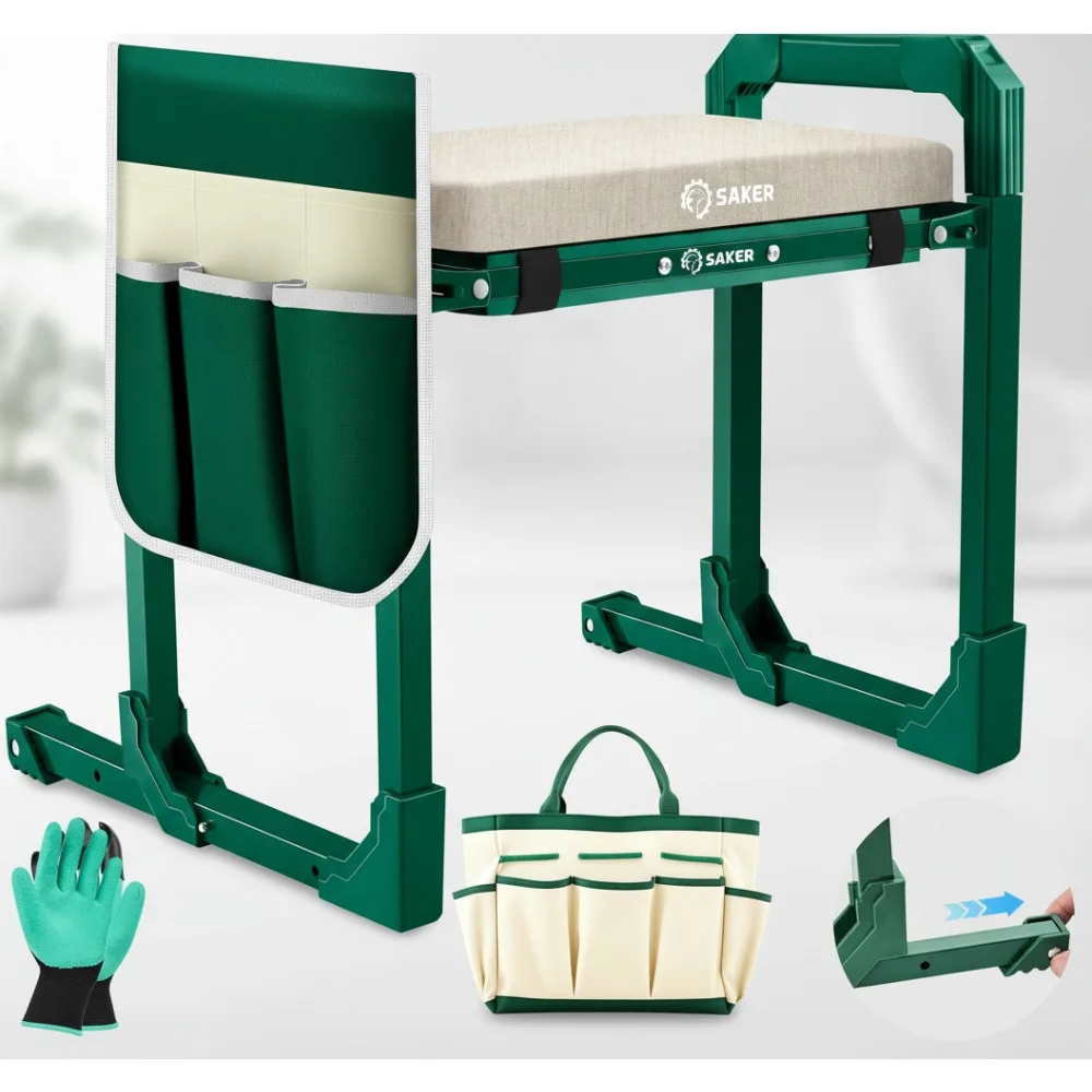 

Foldable Garden Kneeler Seat with Adjustable Legs & Storage Bag - Heavy Duty Support for Elderly Outdoor Use