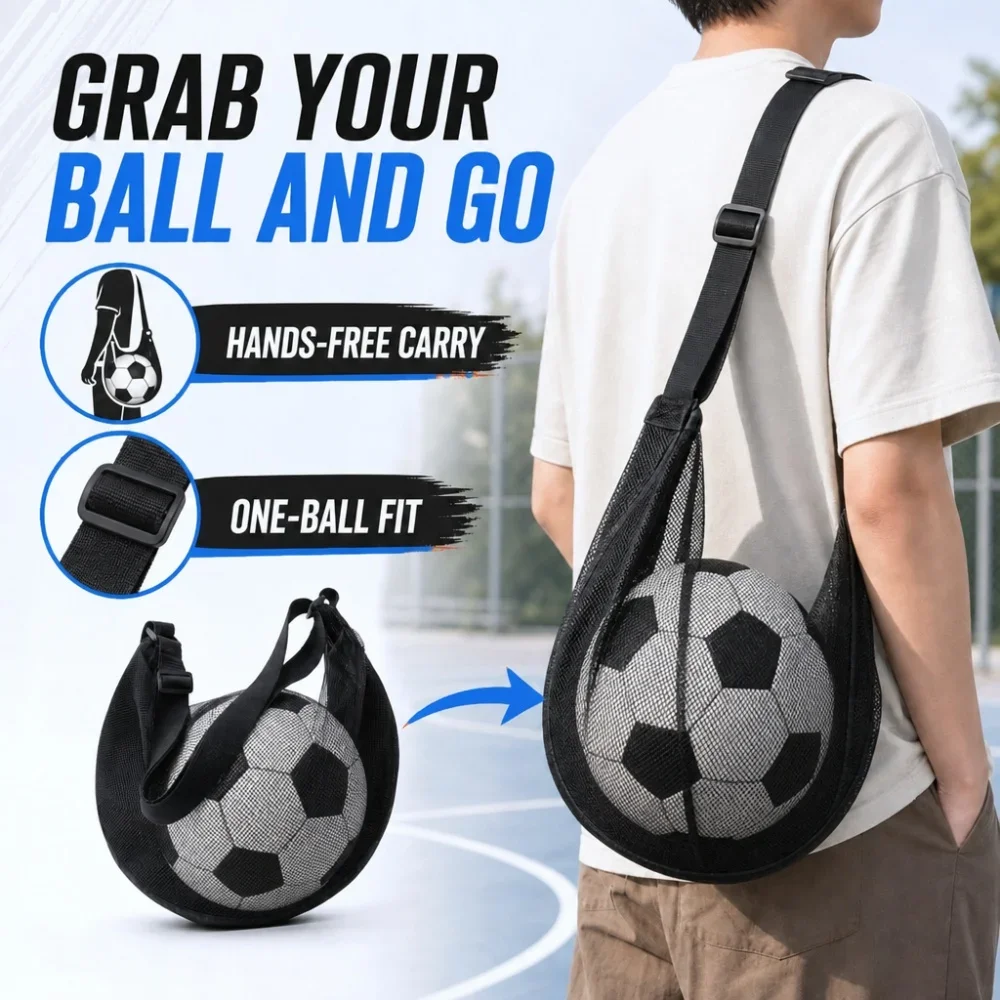 Anti-Tear Mesh Single Ball Bag Fits Size 7 Basketball Soccer Volleyball Crossbody Carrier With Adjustable Strap & Zipper