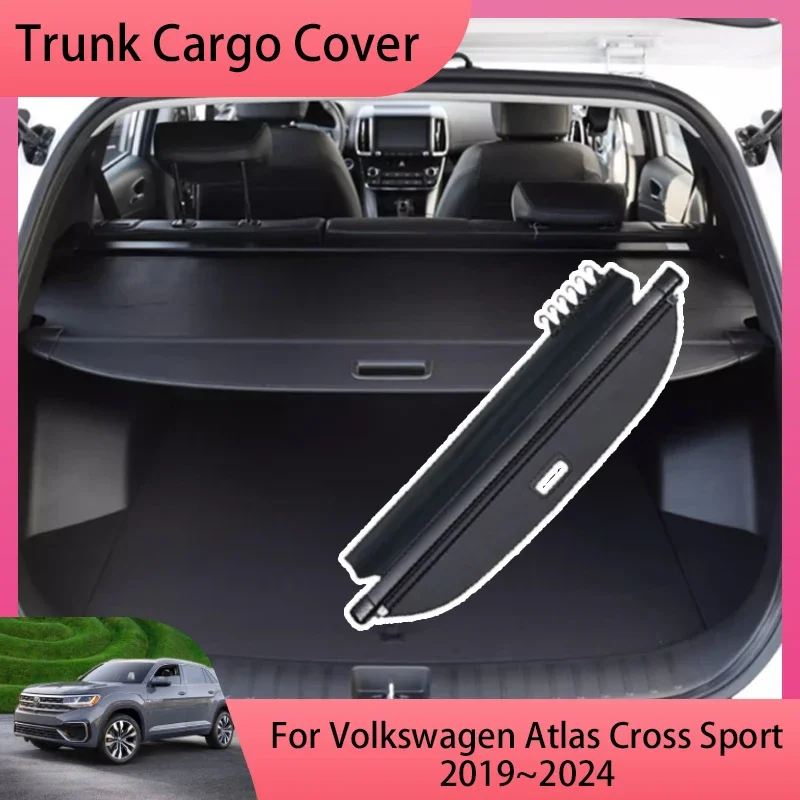 

Car Trunk Curtain For Volkswagen Atlas Cross Sport 2019~2024 2020 2021 Shelf Luggage Storage Cargo Stockpile Cover Security