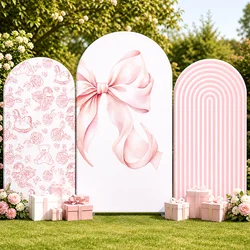 Bowknot Arch BackdropBaby Shower Girls Birthday Pink Stripe Photography Background Kids Party Decor Custom Elastic Fabric Cover