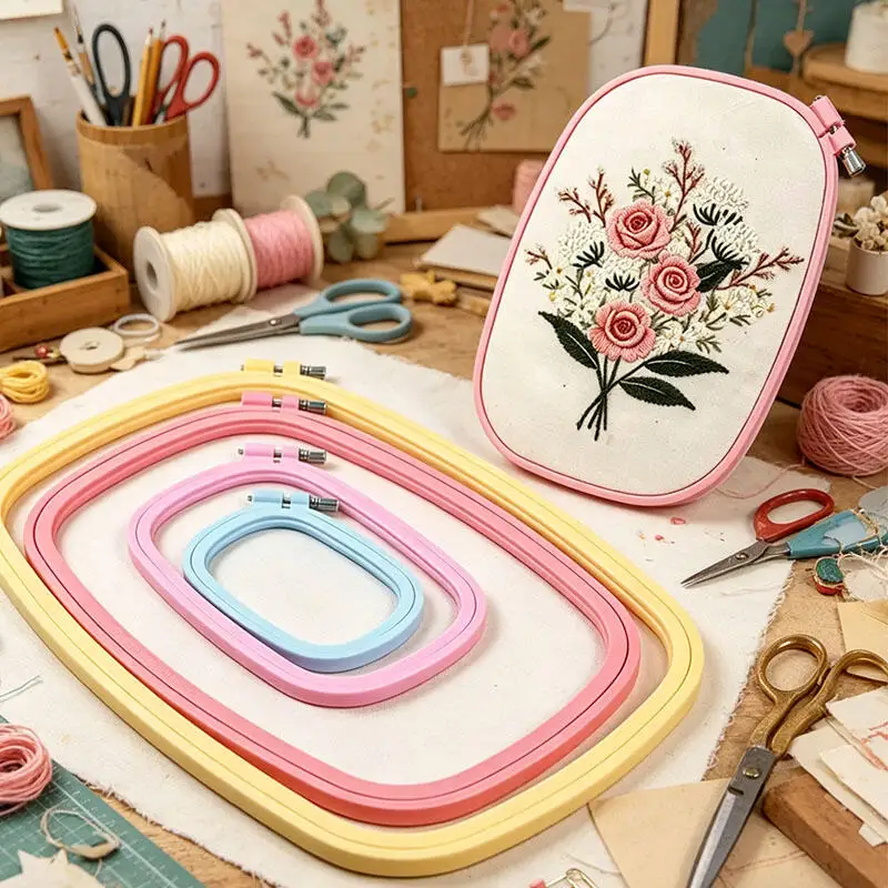 5/1 Stück Plastik DIY Stickrahmen Kreuzstich-Rahmen Haushalt Handgemachtes Stickerei-Set Nähzubehör – Detail 4