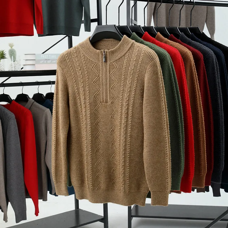 Cashmere sweater men's business high-end thick casual loose winter warm jacquard sweater.