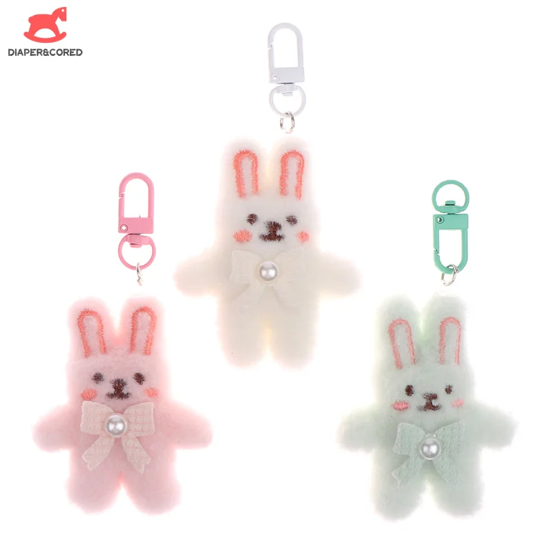 1Pcs Cute Bowknot Rabbit Plush Pendant Cartoon Bunny Keychain Soft Stuffed Doll Car Key Ring Backpack Bag Decor