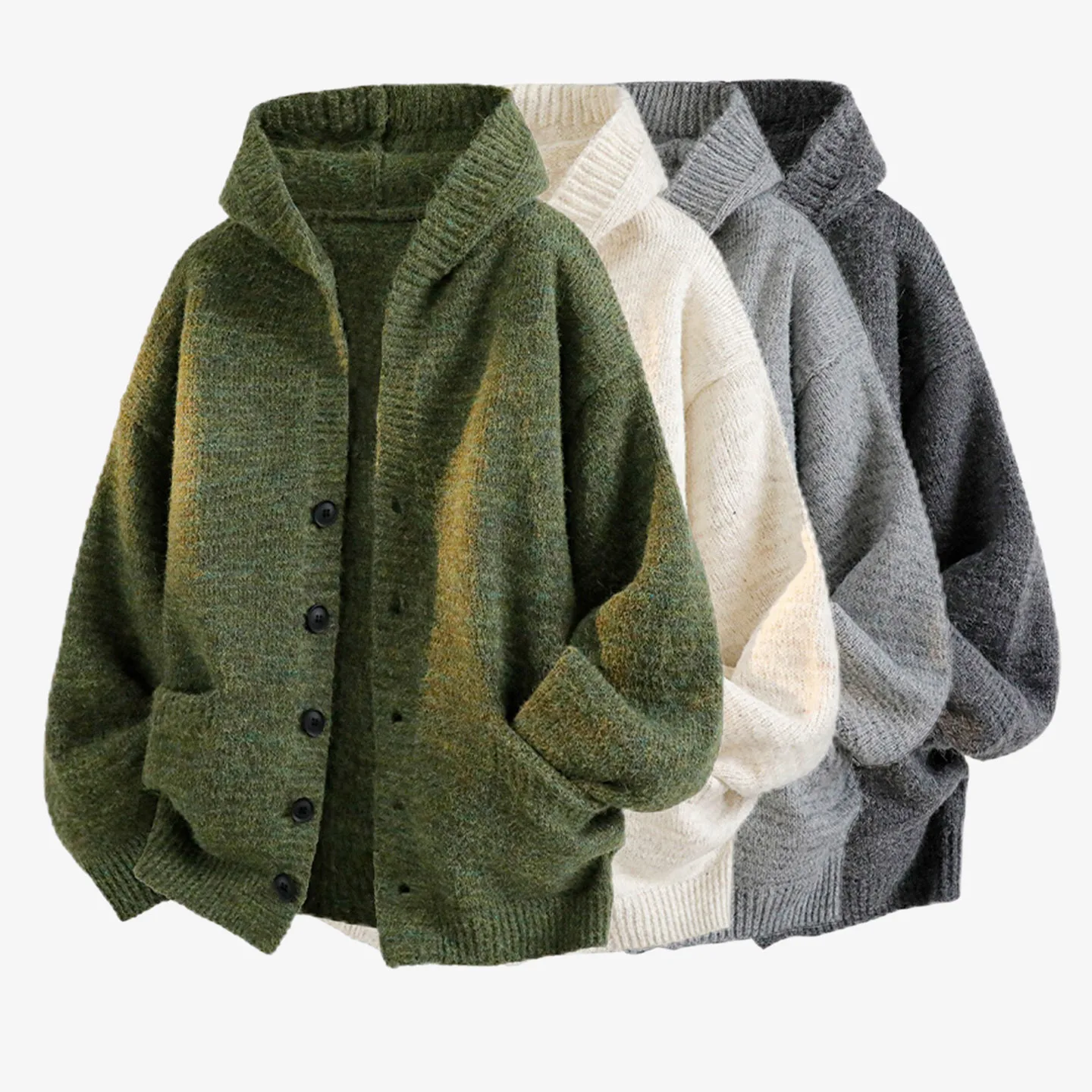 

Men's Hooded Knitted Cardigan Large Size European Code Sea Hair Sweater Autumn Winter Outerwear Casual Long Sve