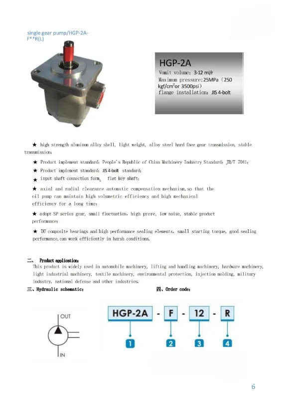 High Pressure Hydraulic Oil Pump HGP-2A Series HGP-2A-F2R to F12R Pressurized Cast Aluminum Gear Pump