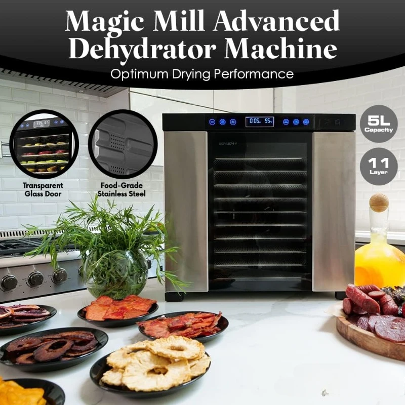 Food Dehydrator Machine | 11 Stainless Steel Trays | Adjustable Timer and Temperature Control | Jerky,Herb,Meat,Beef,Fruits
