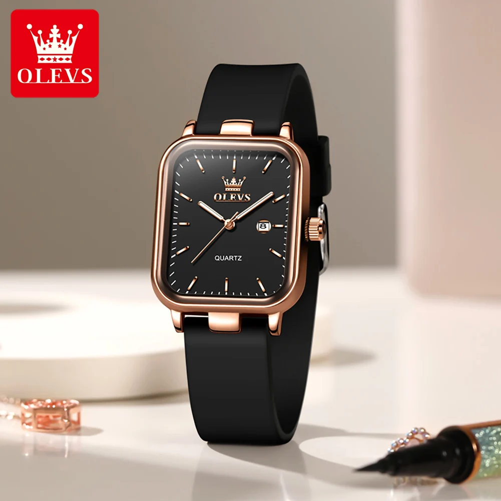 OLEVS Luxusuhr für Damen, rechteckiges Zifferblatt, wasserdicht, Kalender, hochwertige Damenuhr, Quarz-Damenuhren, elegant