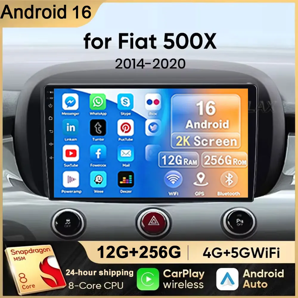 2 Din Android 16 Multimedia Video Playerfor Fiat 500X 2014 2015 2020 Car Stereo Radio Navigation GPS 4G Carplay Auto Stereo WIFI