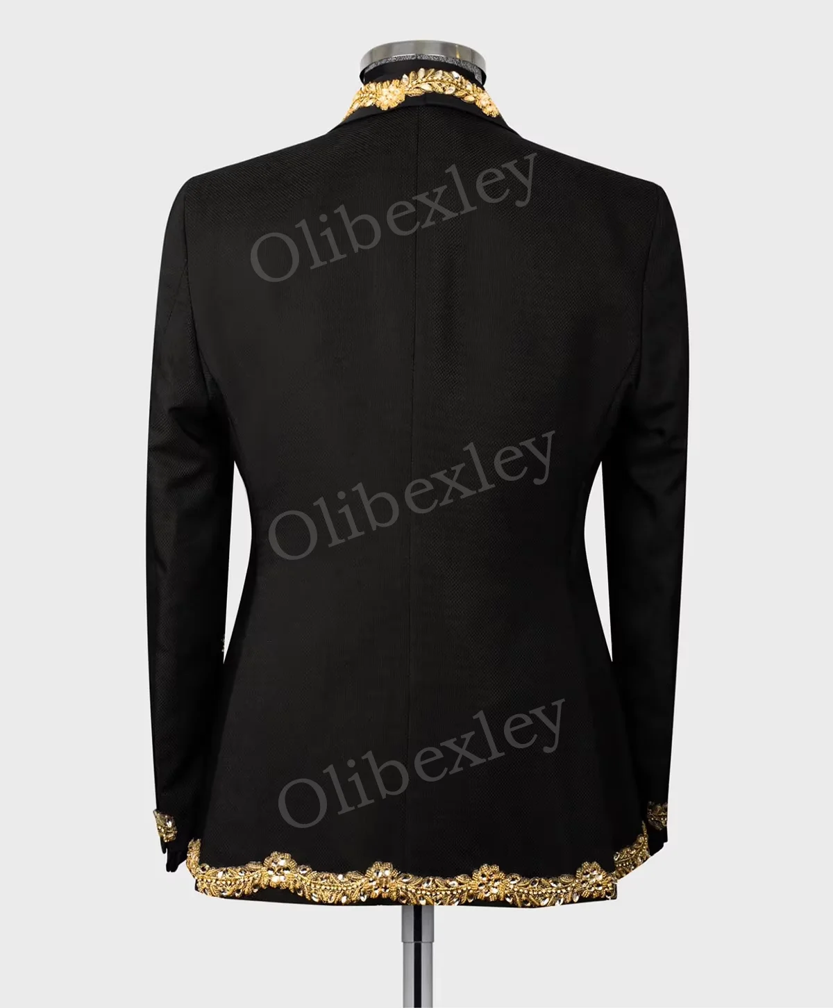 Olibexley Men's Suits Black 2 Pieces Trends Costumes Floral Sequined One Button Slim Fit Tuxedos Wedding Groom Business Prom